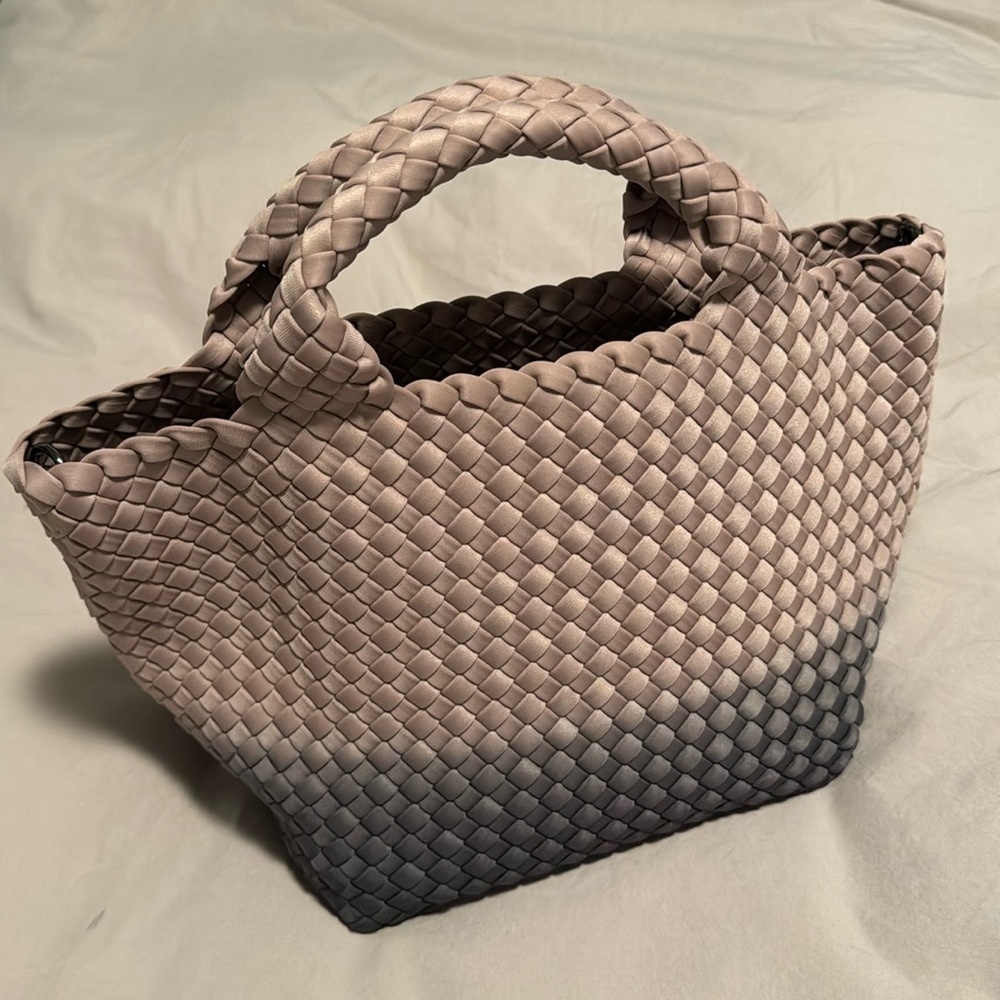 Naghedi St Barths small dip dyed tote and crossbody in mauve fading to grey